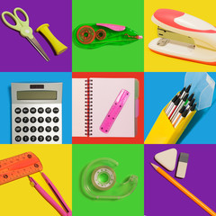 Back to school with office items and supplies on colorful background. template for instagram. Top...