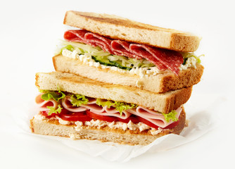 Fresh sandwich with ham, lettuce, tomatoes