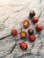 red tomatoes on a wooden board. healthy eating.