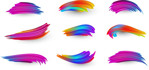 Bright gradient paint brush strokes set.