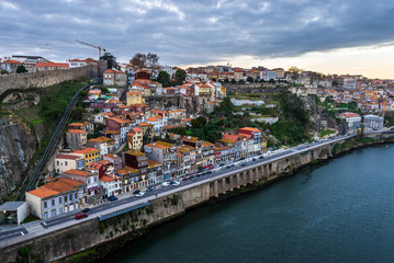 Fototapeta na wymiar Morning view of Douro River and Porto city in Portugal