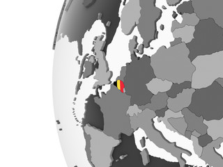 Belgium with flag on globe