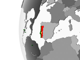 Portugal with flag on globe