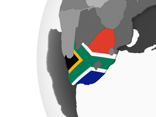 South Africa with flag on globe