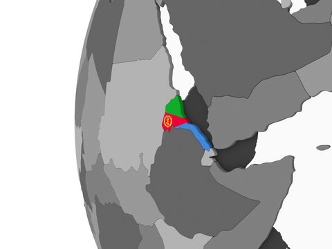 Eritrea with flag on globe