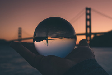 Sunset behind the Golden Gate Bridge