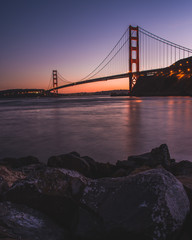 Sunset behind the Golden Gate Bridge