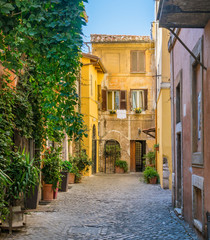 Obraz premium Pictiresque Rione Trastevere w letni poranek w Rzymie we Włoszech.