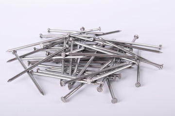  Set of metal iron nails nail on white background