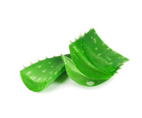 Slices of aloe vera closeup on a white background