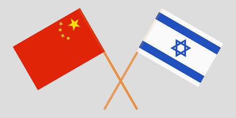 Crossed flags  Israel and china. Official colors. Correct proportion. Vector