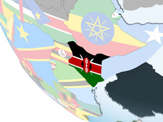 Kenya with flag on globe