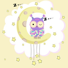 Owl sitting on the moon. Vector illustration.
