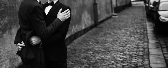 Gay couple holding hands