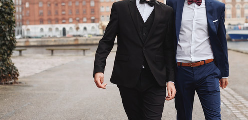 Gay couple holding hands