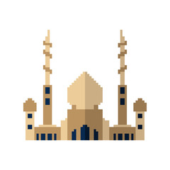 Mosque Pixel art. Islamic religious temple 8 bit. Vector illustration