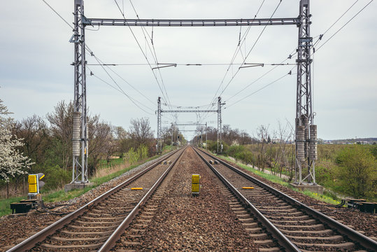 Railroad tracks in Luzice, small town in Czech Republic