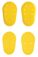 motorbike armour, yellow inserts in pants, polymer protector, guard protectors, safety for protection body isolated in white background