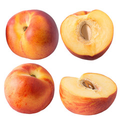 Collection of peach fruits isolated on white background