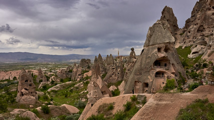 Fototapeta na wymiar Rock town, Cappadocia, a historical land located in the north-east of Turkey. Panorama