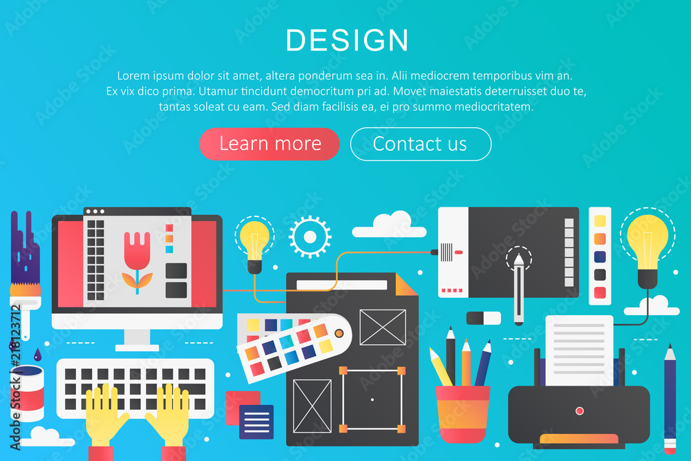 Poster vector trendy flat gradient color art creative design concept template banner with icons and text.