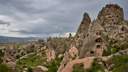 Fototapeta na wymiar Rock town, Cappadocia, a historical land located in the north-east of Turkey.