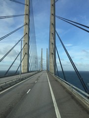 Fototapeta na wymiar The Oresund bridge between Denmark and Sweden. Driving from Sweden to Denmark. Bridge on the sea ,architecture landscape in sweden