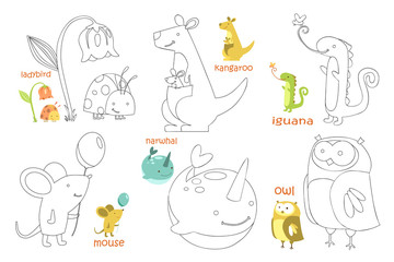 Kids coloring page set