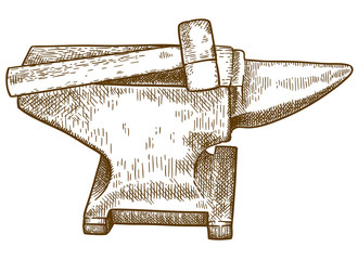 engraving  illustration of anvil and hammer