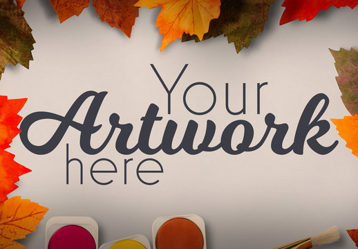 Paper Mockup Surrounded by Leaves