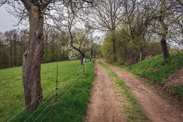 Dirt road among fields in Jaroslavice, quarter of Zlin town in Czech Republic