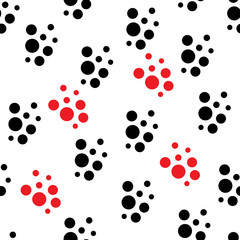 Seamless pattern in black and red dot. Geometric background with splashes. Vector spotted texture.