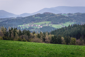 Fototapeta na wymiar View in tourist district Beskids - Moravian Wallachia near Vsetin town, Czech Republic