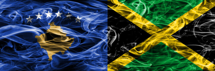 Kosovo vs Jamaica smoke flags placed side by side