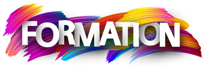 Formation banner with colorful brush strokes.