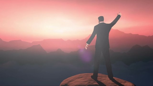 Succesful business man on mountain and sunset loop