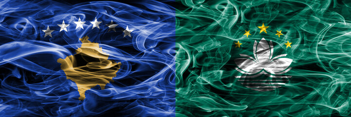 Naklejka premium Kosovo vs Macau smoke flags placed side by side
