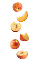 Flying peach isolated on white