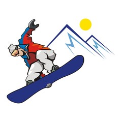 Vector snowboarder riding and jumping. Winter sport, Winter activity, snowboard