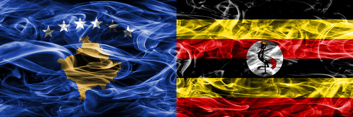 Kosovo vs Uganda smoke flags placed side by side