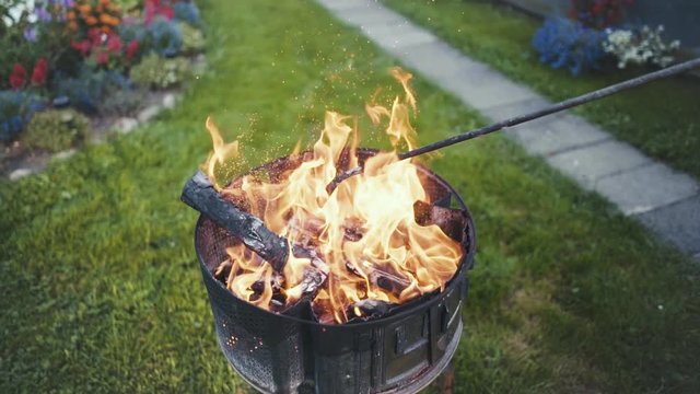 Slow motion shot of a homemade grill