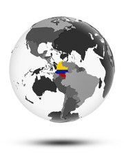 Colombia on political globe isolated