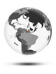 Suriname on political globe isolated