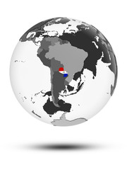 Paraguay on political globe isolated