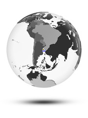 Uruguay on political globe isolated