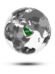 Saudi Arabia on political globe isolated
