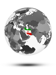Iran on political globe isolated