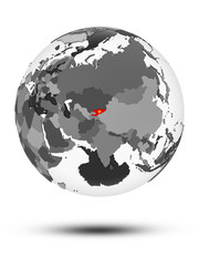 Kyrgyzstan on political globe isolated