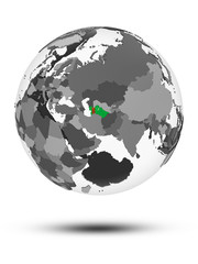Turkmenistan on political globe isolated