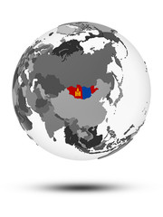 Fototapeta na wymiar Mongolia on political globe isolated